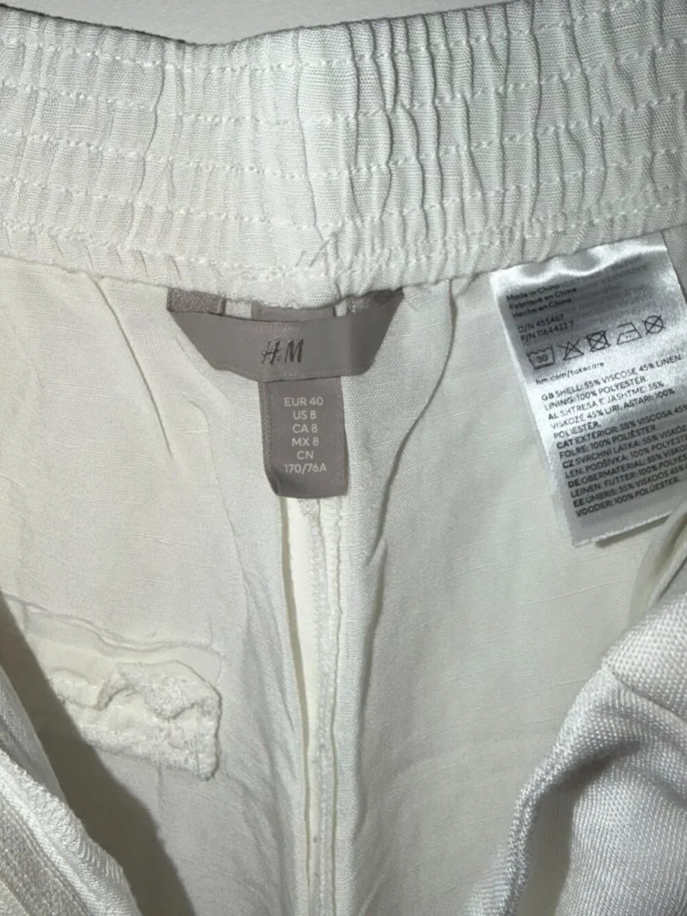 H&M White Linen Blend Wide Leg Pants Size 8